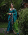 Teal Blue Pure Kanjivaram Silk Saree Stylish Blouse Piece