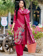 Maroon Floral Print Roman Silk Salwar Suit with Beaded Handwork – Elegance with Comfort 💫