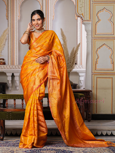 Yellow Color Pure Organza Saree Adorned with Zari Weaving, Complete with Matching Blouse Piece