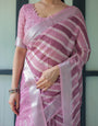 Purple Chevron Print Pure Cotton Linen Saree with Blouse and Tassels