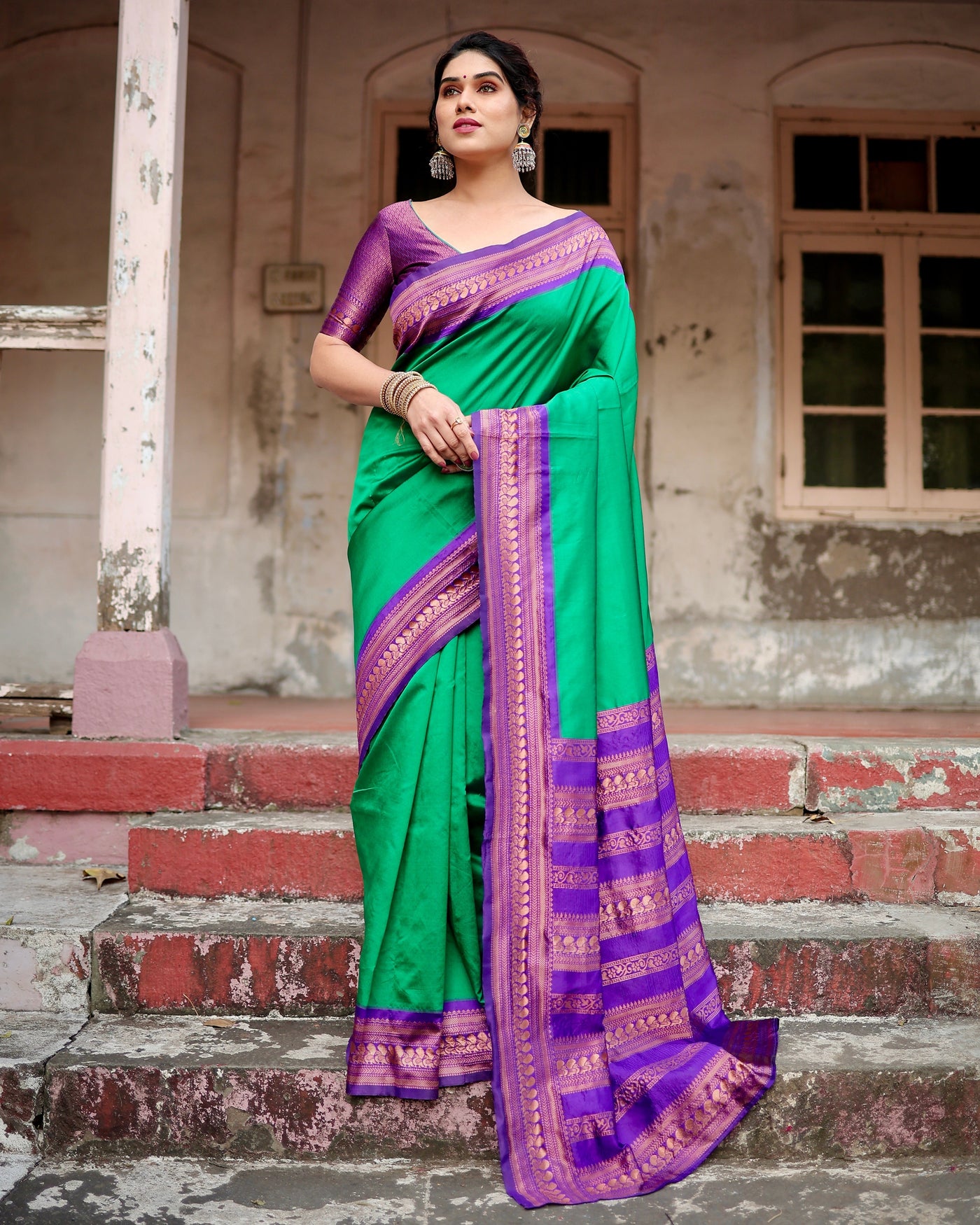 Pure Banarasi Silk Saree Weaved With Zari Comes With Heavy Banarasi Brocade Blouse - Almaari Fashion