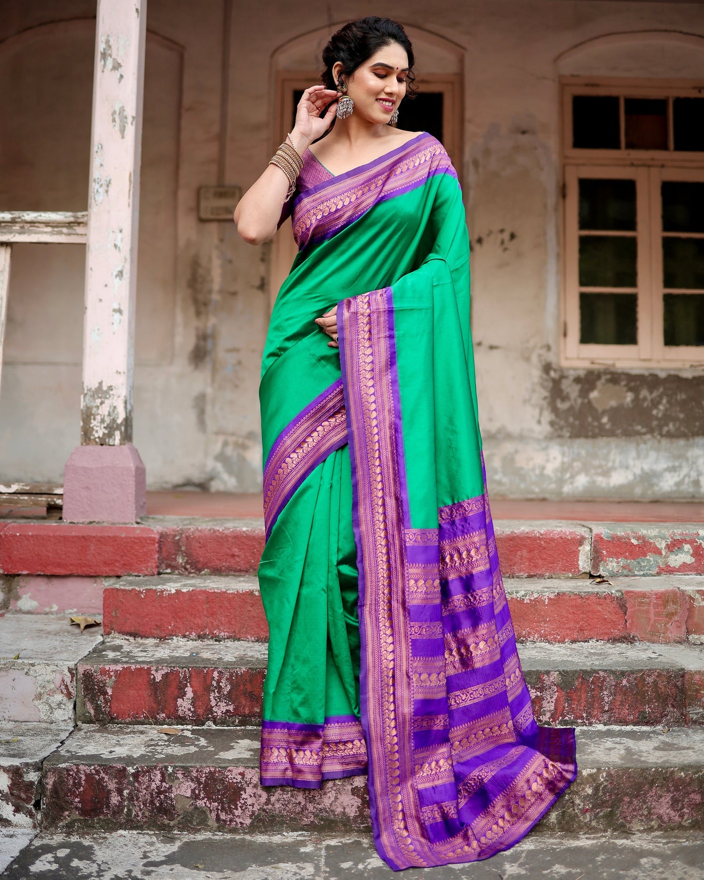 Pure Banarasi Silk Saree Weaved With Zari Comes With Heavy Banarasi Brocade Blouse - Almaari Fashion