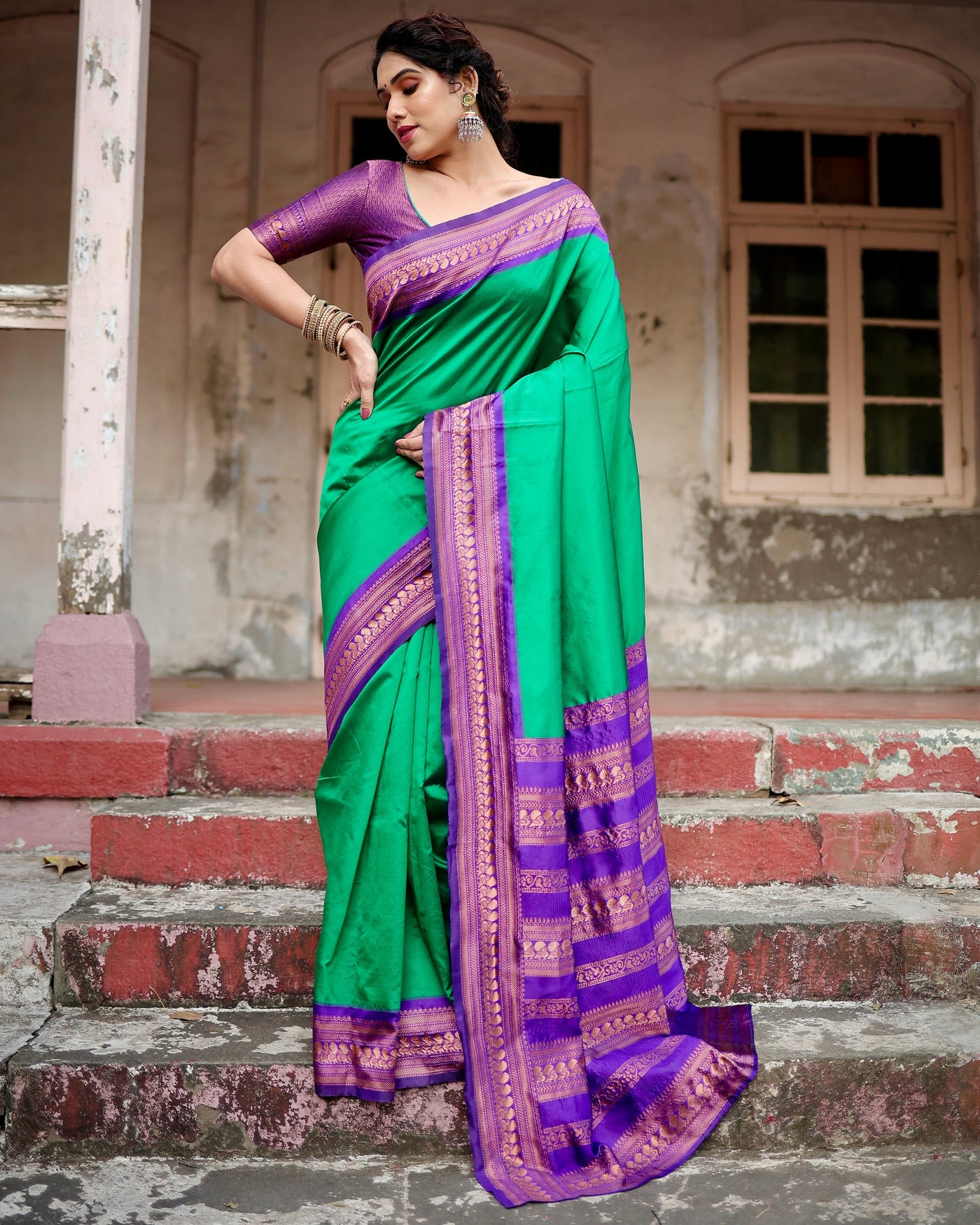 Pure Banarasi Silk Saree Weaved With Zari Comes With Heavy Banarasi Brocade Blouse - Almaari Fashion