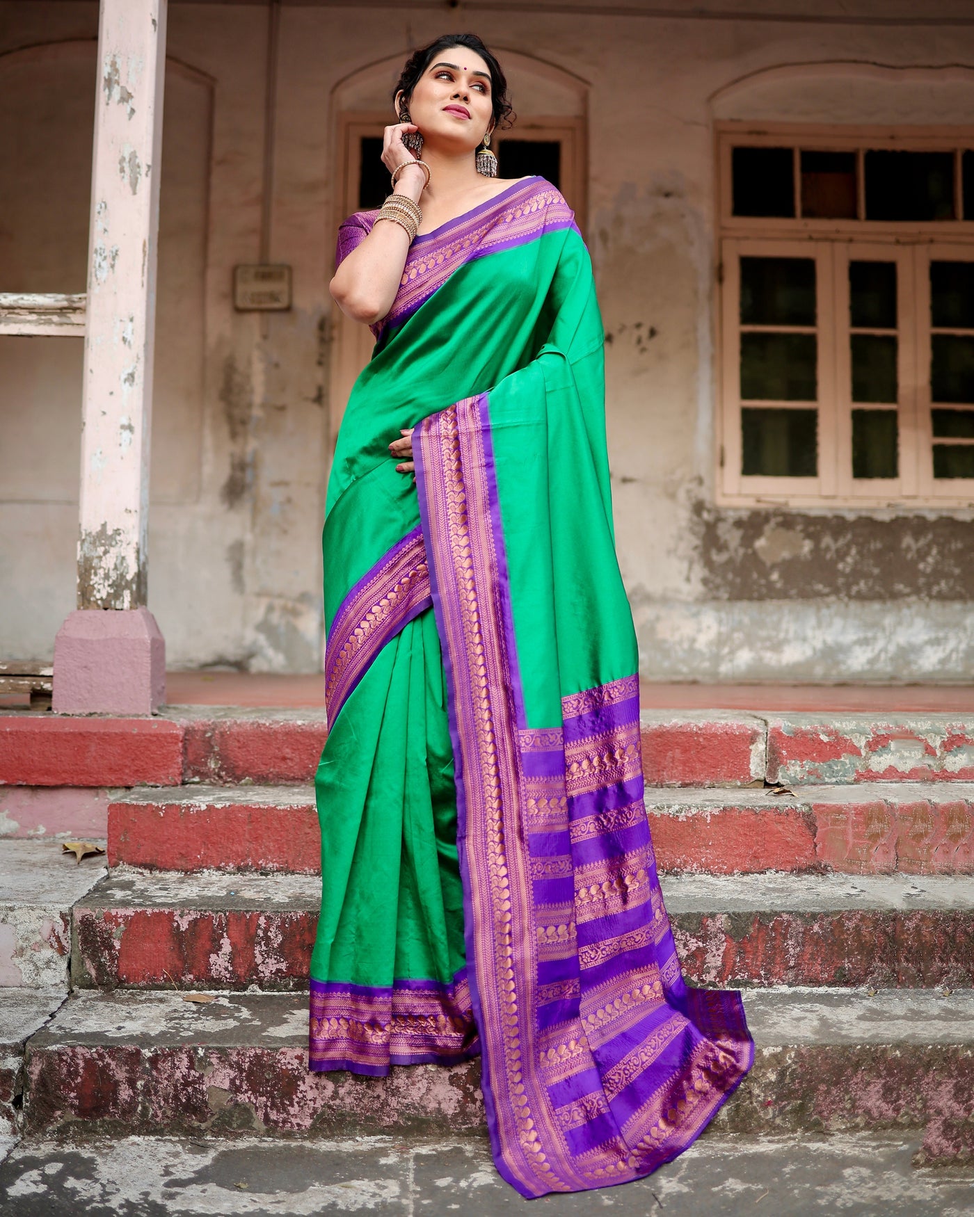 Pure Banarasi Silk Saree Weaved With Zari Comes With Heavy Banarasi Brocade Blouse - Almaari Fashion