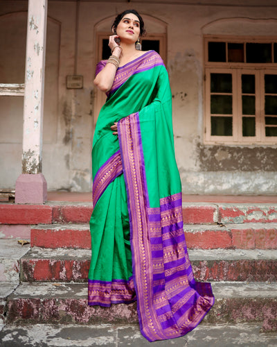 Pure Banarasi Silk Saree Weaved With Zari Comes With Heavy Banarasi Brocade Blouse