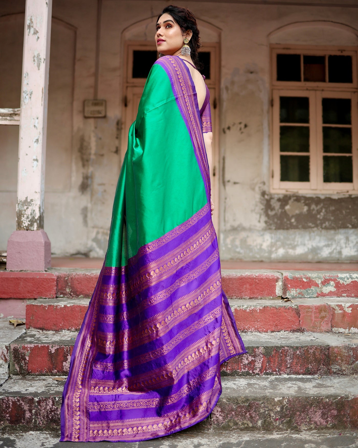 Pure Banarasi Silk Saree Weaved With Zari Comes With Heavy Banarasi Brocade Blouse - Almaari Fashion