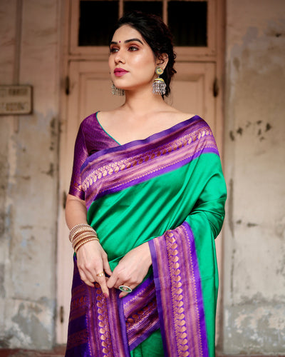 Pure Banarasi Silk Saree Weaved With Zari Comes With Heavy Banarasi Brocade Blouse - Almaari Fashion