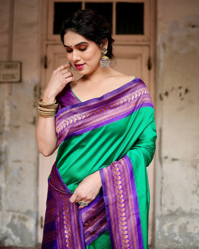 Pure Banarasi Silk Saree Weaved With Zari Comes With Heavy Banarasi Brocade Blouse - Almaari Fashion