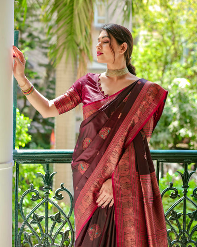 Red Pure Gaji Silk Saree Weaved With  Zari Comes With Tassels