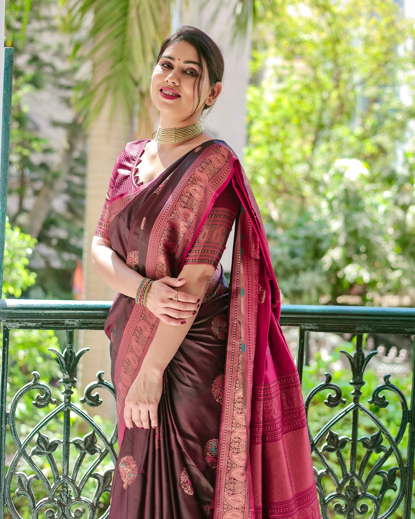 Red Pure Gaji Silk Saree Weaved With  Zari Comes With Tassels