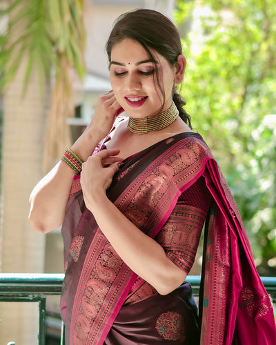 Red Pure Gaji Silk Saree Weaved With  Zari Comes With Tassels