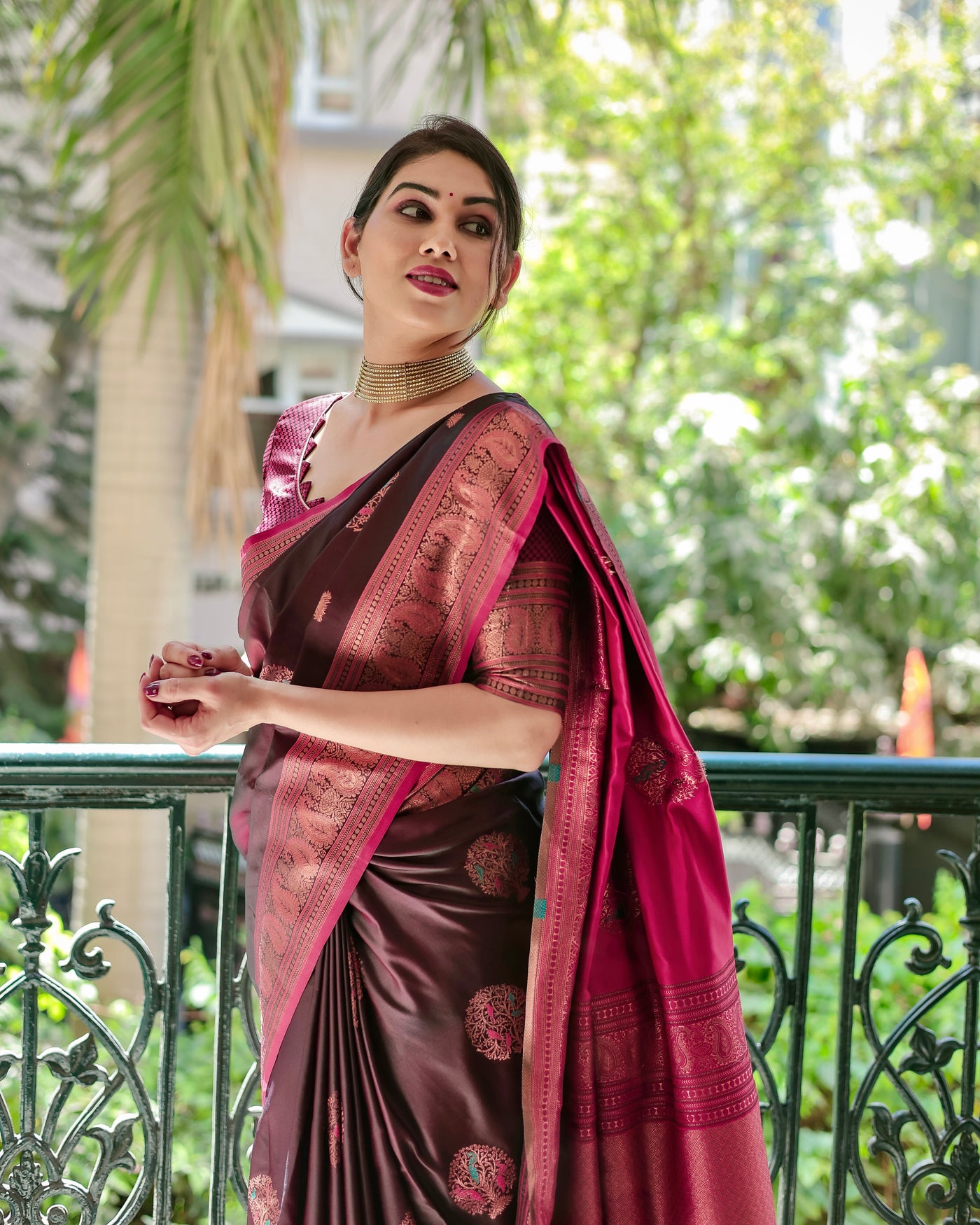 Red Pure Gaji Silk Saree Weaved With  Zari Comes With Tassels