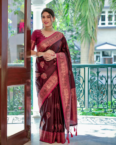 Red Pure Gaji Silk Saree Weaved With  Zari Comes With Tassels