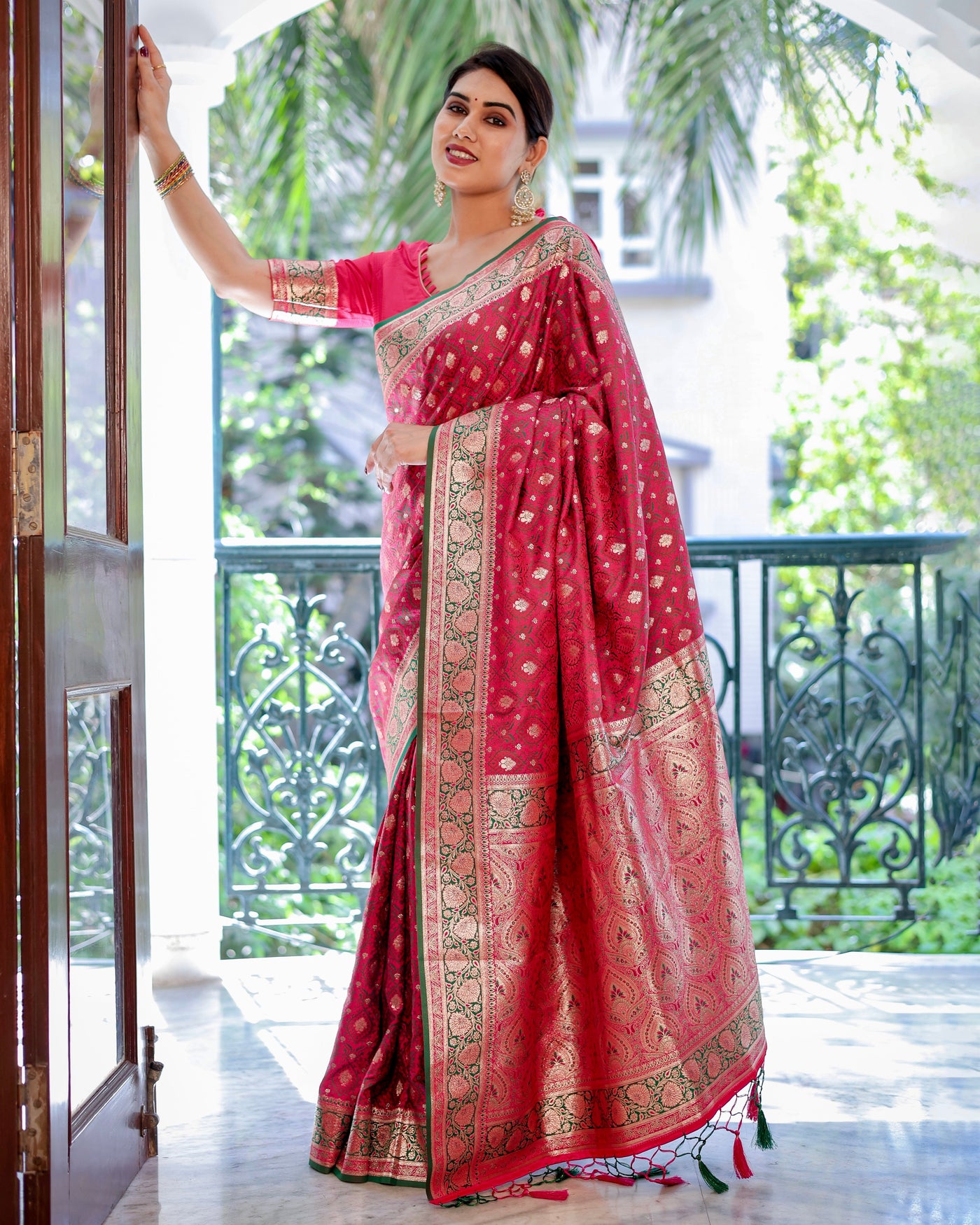 Pure Gaji Silk Saree Weaved With  Zari Comes With Tassels