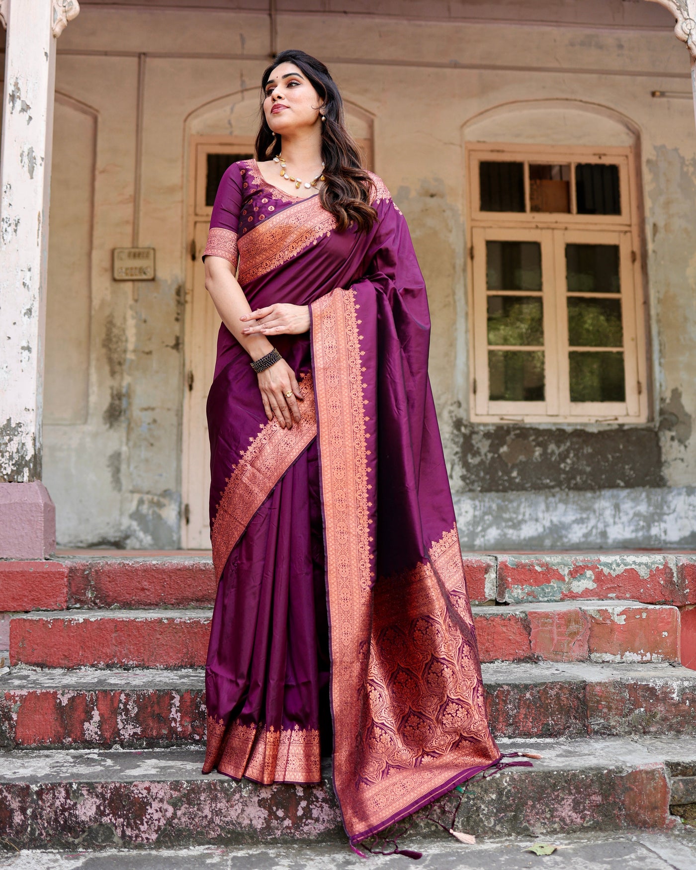 Pure Gaji Silk Saree Weaved With  Zari Comes With Tassels - Almaari Fashion