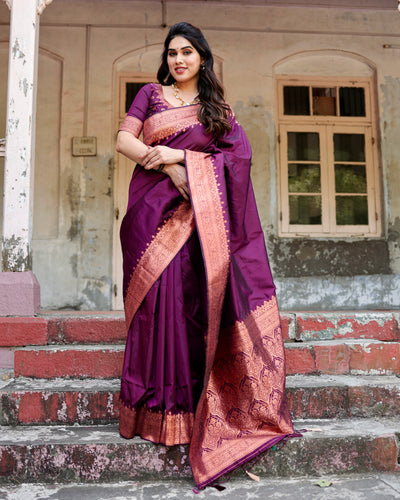 Sumptuous Wine Pure Kanjivaram Silk Saree With Attractive Blouse Piece