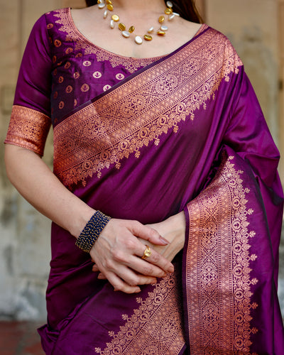 Sumptuous Wine Pure Kanjivaram Silk Saree With Attractive Blouse Piece