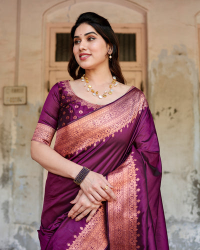 Sumptuous Wine Pure Kanjivaram Silk Saree With Attractive Blouse Piece