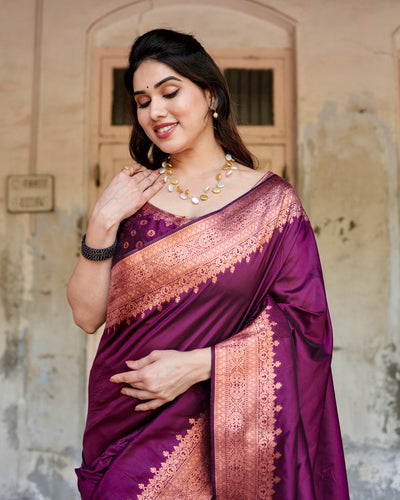 Sumptuous Wine Pure Kanjivaram Silk Saree With Attractive Blouse Piece