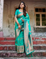 Sumptuous Sea Green Pure Kanjivaram Silk Saree With Attractive Blouse Piece