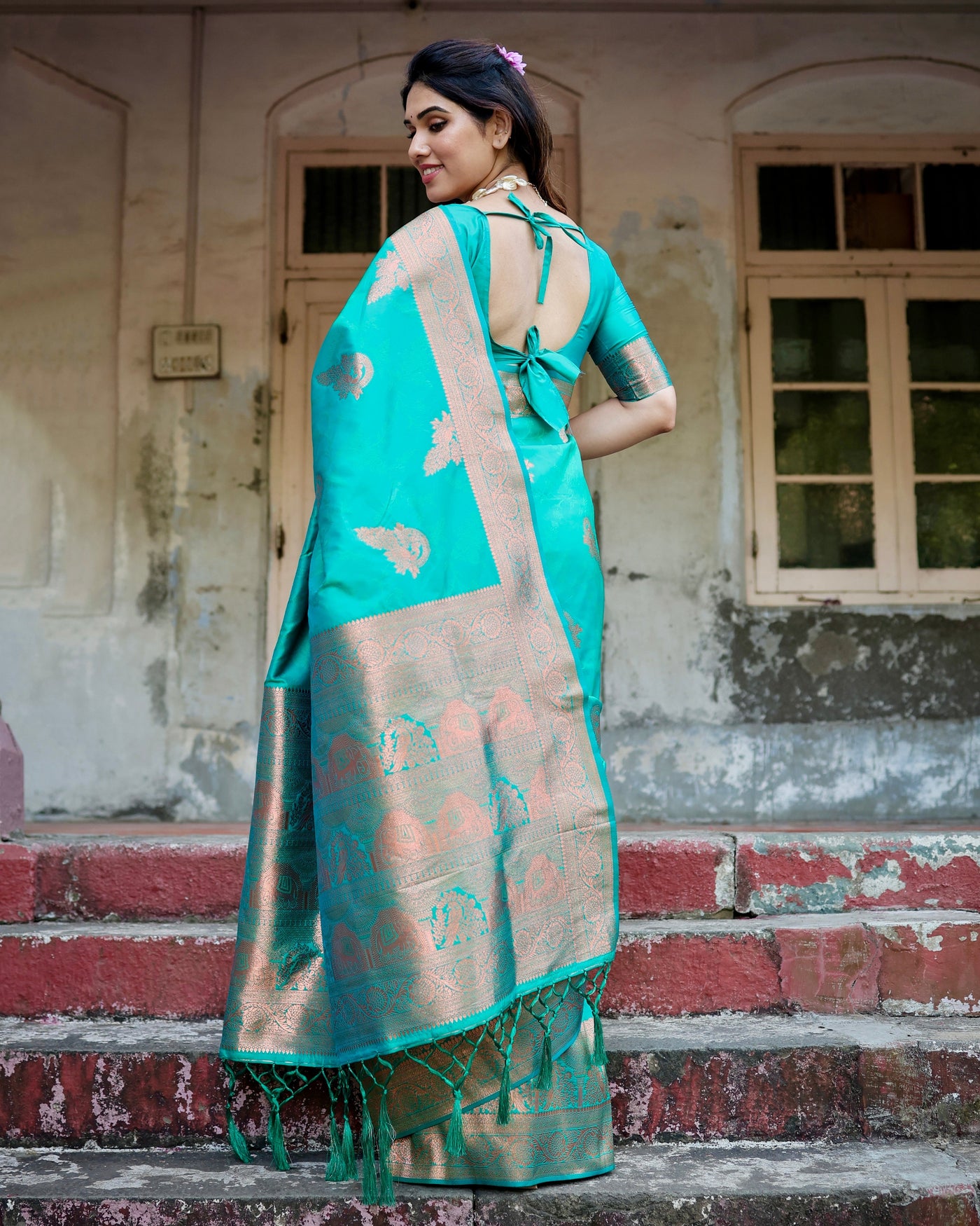 Pure Gaji Silk Saree Weaved With  Zari Comes With Tassels - Almaari Fashion