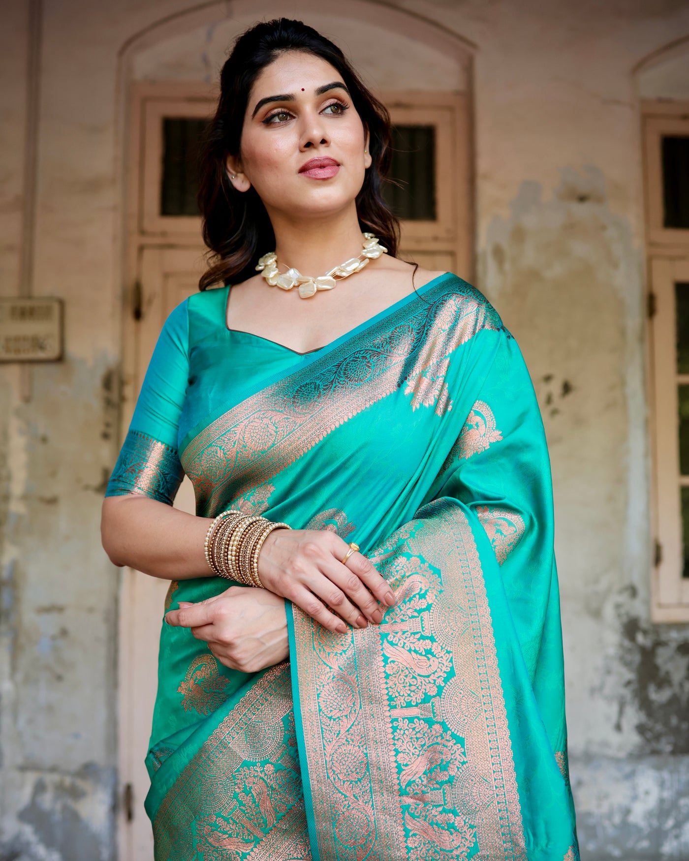 Sumptuous Sea Green Pure Kanjivaram Silk Saree With Attractive Blouse Piece