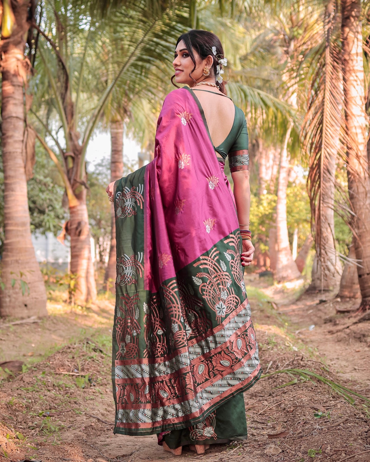 Pure Banarasi Silk Saree Weaved With Zari Comes With Heavy Banarasi Brocade Blouse - Almaari Fashion