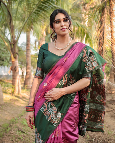 Pure Banarasi Silk Saree Weaved With Zari Comes With Heavy Banarasi Brocade Blouse