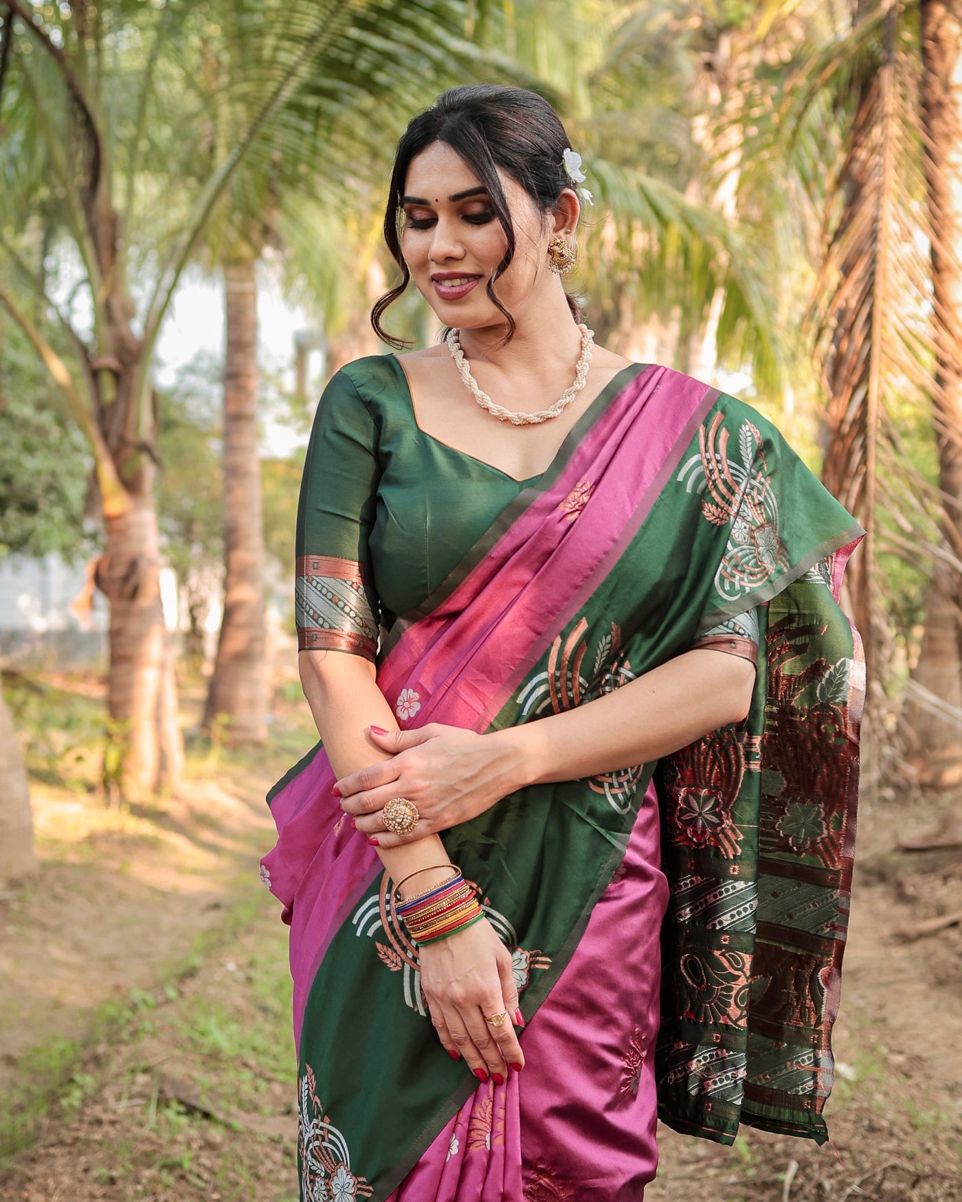 Pure Banarasi Silk Saree Weaved With Zari Comes With Heavy Banarasi Brocade Blouse - Almaari Fashion