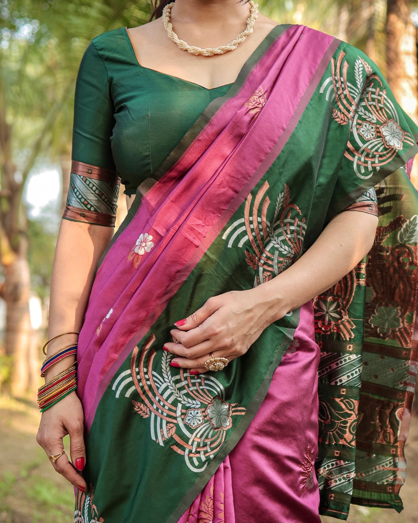 Pure Banarasi Silk Saree Weaved With Zari Comes With Heavy Banarasi Brocade Blouse - Almaari Fashion