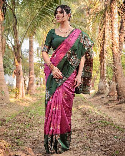 Pure Banarasi Silk Saree Weaved With Zari Comes With Heavy Banarasi Brocade Blouse - Almaari Fashion