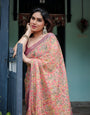 Beige and Rust Pure Cotton Linen Saree with Tribal Block Print, Blouse, and Tassel Detailing