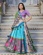 Turquoise Blue & Purple Tussar Silk Kalamkari Lehenga Choli with Elegant Foil Work