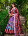 Crimson Rouge & Royal Violet Kalamkari Dola Silk Lehenga Set – A Masterpiece of Tradition & Elegance