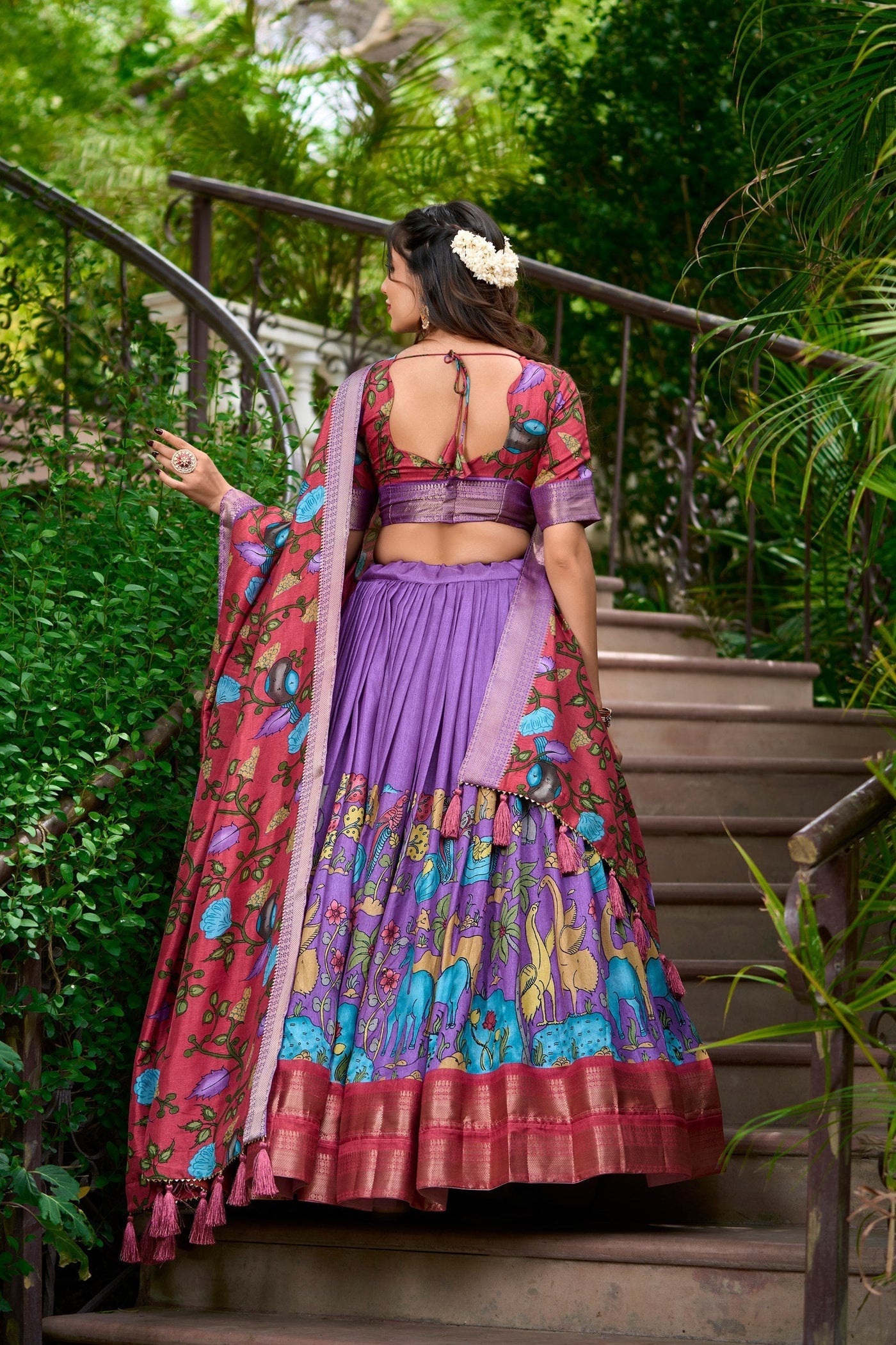 Crimson Rouge & Royal Violet Kalamkari Dola Silk Lehenga Set – A Masterpiece of Tradition & Elegance