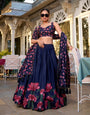 Navy Blue & Scarlet Floral Tussar Silk Lehenga Set – A Statement of Grace & Elegance