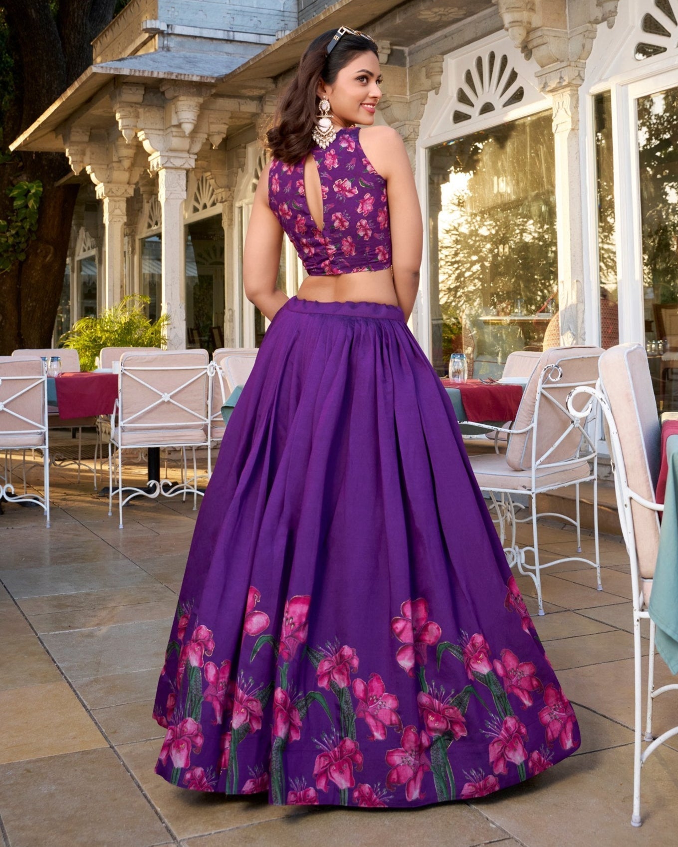 Royal Plum Blossom Tussar Silk Lehenga Set – A Floral Symphony of Elegance & Grace