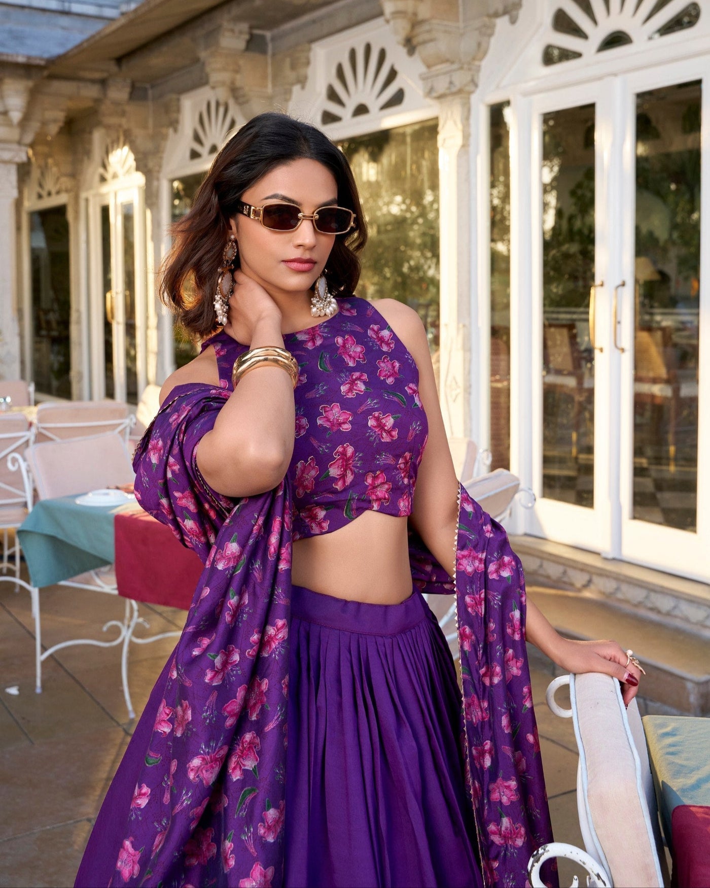 Royal Plum Blossom Tussar Silk Lehenga Set – A Floral Symphony of Elegance & Grace