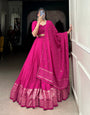 Magenta Chanderi Lehenga Set with Zari Weaving Border & Sequin Embellished Dupatta