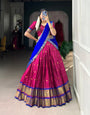 Elegant Pink and Blue Paithani Cotton Silk Lehenga Choli with Zari Weaving Border & Contrasting Dupatta