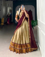 Golden Beige & Maroon Cotton Silk Paithani Lehenga Set – Traditional Elegance with a Modern Touch