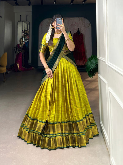 Golden Yellow & Green Paithani Weaving Silk Lehenga Set – Regal Elegance for Festive & Wedding Wear