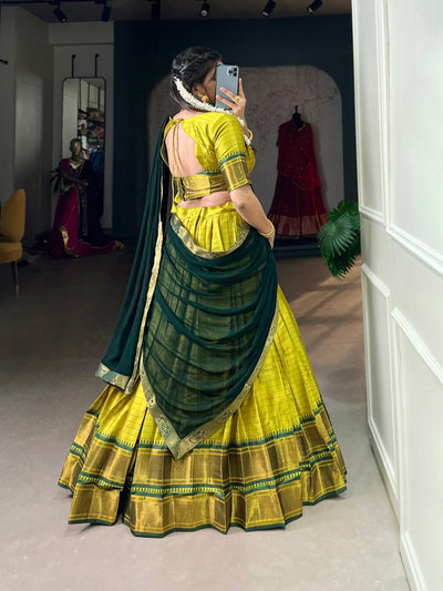 Golden Yellow & Green Paithani Weaving Silk Lehenga Set – Regal Elegance for Festive & Wedding Wear