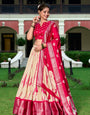 Shibori Print Dola Silk Lehenga Choli Set – Red & Ivory with Zari Weaving Border