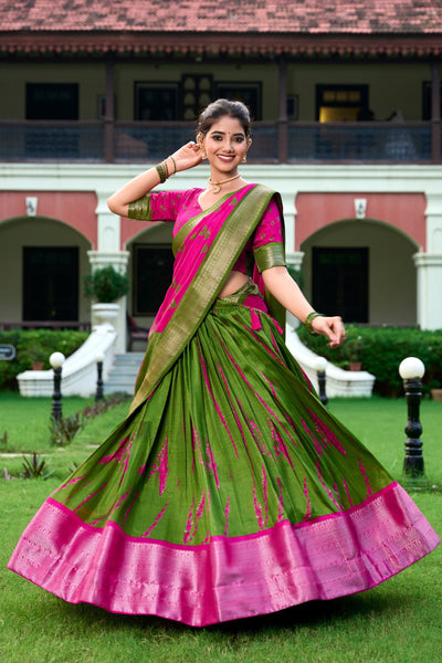 Shibori Print Dola Silk Lehenga Choli – A Timeless Blend of Elegance & Tradition ✨