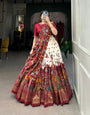 Regal Maroon & Ivory Tussar Silk Kalamkari Print Lehenga Set