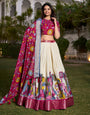 Ivory & Maroon Kalamkari Print Tussar Silk Lehenga Set