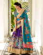 Purple & Teal Kalamkari Print Tussar Silk Lehenga Set