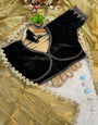 Golden Shine Tissue Saree with Black Velvet Embroidered Blouse