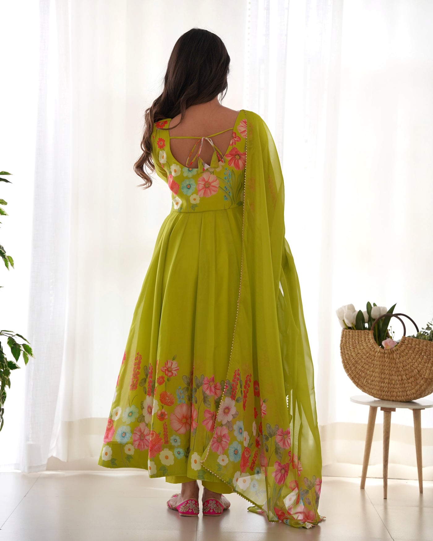 Digitally Printed & Embroidered Yoke Pure Organza Anarkali Suit With Huge Flair Comes With Duppatta